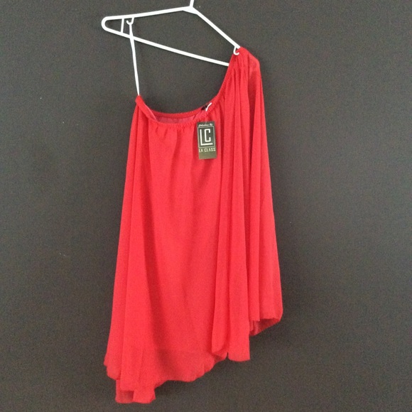 Vibrant pink/dark coral one shoulder flowy mini M - Picture 2 of 4